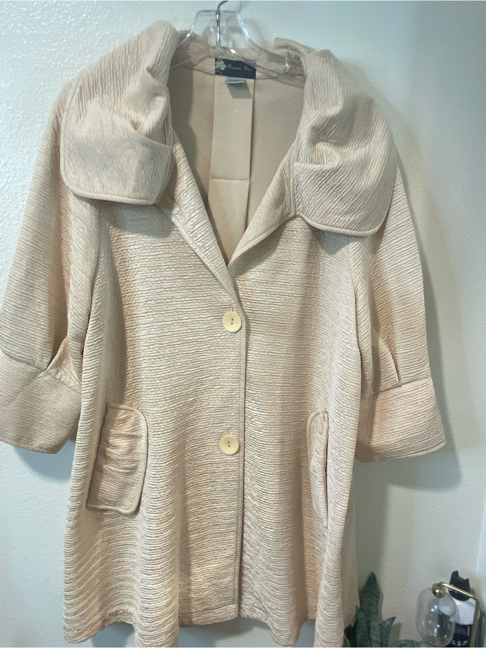 Damee Cream Women's lightweight Coat Jacket Oversized Collar